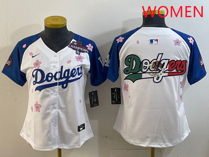 Women Los Angeles Dodgers Blank White Blue Sakura Edition 2025 Nike MLB Jersey style 8
